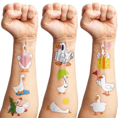 96PCS Silly Goose Temporary Tattoos - Pre-Cut Funny Farm Animal Party Favors, 1st Birthday Decor, Cute Geese & Duck Meme Stickers for Kids, Boys, Girls, School Prizes - görsel 16