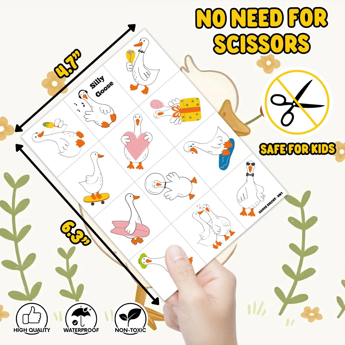 96PCS Silly Goose Temporary Tattoos - Pre-Cut Funny Farm Animal Party Favors, 1st Birthday Decor, Cute Geese & Duck Meme Stickers for Kids, Boys, Girls, School Prizes - görsel 7