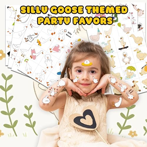 96PCS Silly Goose Temporary Tattoos - Pre-Cut Funny Farm Animal Party Favors, 1st Birthday Decor, Cute Geese & Duck Meme Stickers for Kids, Boys, Girls, School Prizes - görsel 4