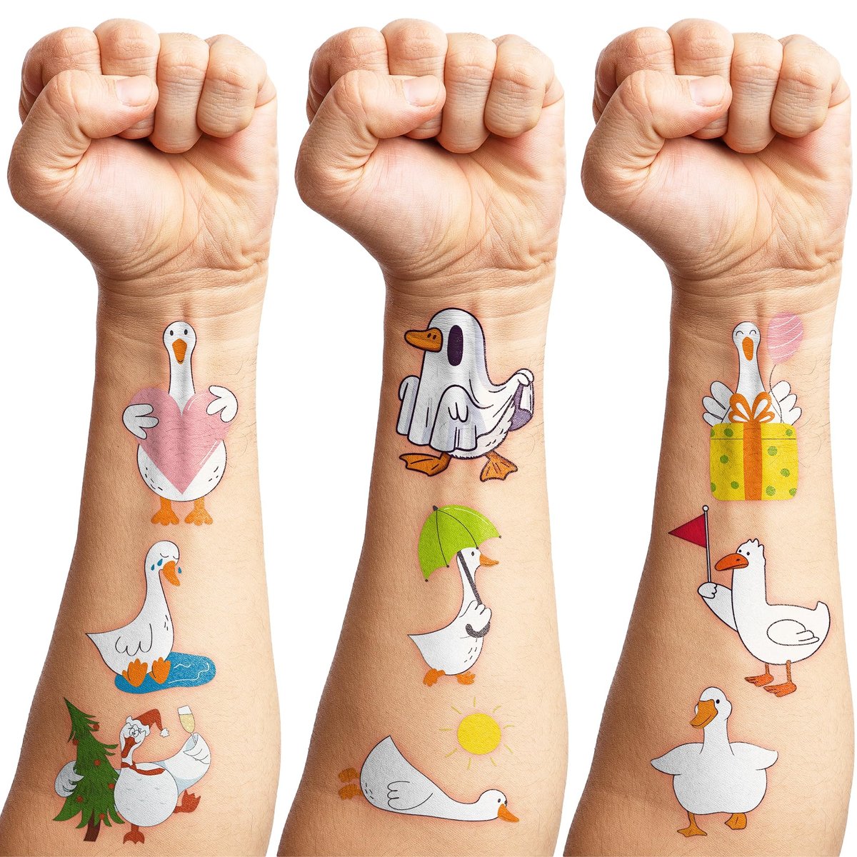 96PCS Silly Goose Temporary Tattoos - Pre-Cut Funny Farm Animal Party Favors, 1st Birthday Decor, Cute Geese & Duck Meme Stickers for Kids, Boys, Girls, School Prizes - görsel 15