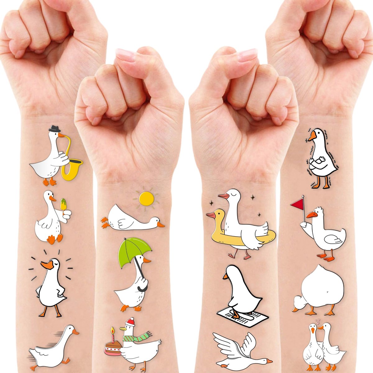 96PCS Silly Goose Temporary Tattoos - Pre-Cut Funny Farm Animal Party Favors, 1st Birthday Decor, Cute Geese & Duck Meme Stickers for Kids, Boys, Girls, School Prizes - görsel 11