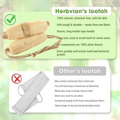 Herbvian Vietnamese Natural Loofah Back Scrubber - 100% Plant-Based Exfoliation Shower Sponge, Handcrafted Whole Loofah Gourd with Jute Fiber Handle, Suitable for Men & Women (1-Pack) Avelisse