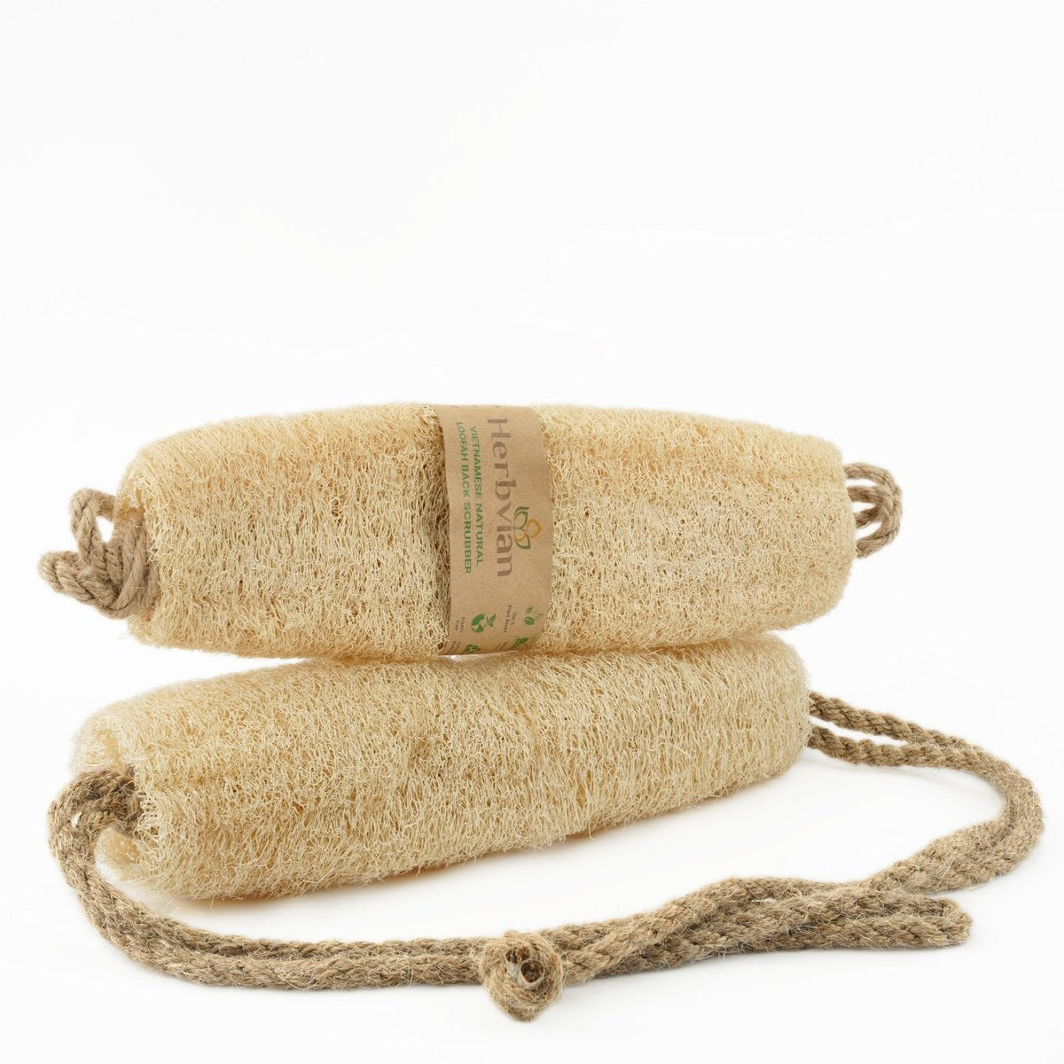 Herbvian Vietnamese Natural Loofah Back Scrubber - 100% Plant-Based Exfoliation Shower Sponge, Handcrafted Whole Loofah Gourd with Jute Fiber Handle, Suitable for Men & Women (1-Pack) Avelisse