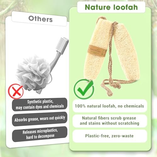 Herbvian Vietnamese Natural Loofah Back Scrubber - 100% Plant-Based Exfoliation Shower Sponge, Handcrafted Whole Loofah Gourd with Jute Fiber Handle, Suitable for Men & Women (1-Pack) Avelisse