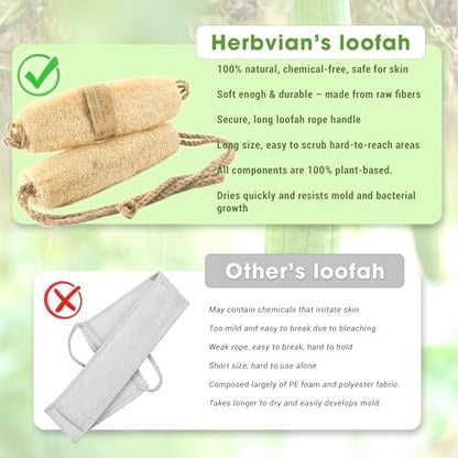 Herbvian Vietnamese Natural Loofah Back Scrubber - 100% Plant-Based Exfoliation Shower Sponge, Handcrafted Whole Loofah Gourd with Jute Fiber Handle, Suitable for Men & Women (1-Pack) Avelisse