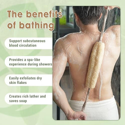 Herbvian Vietnamese Natural Loofah Back Scrubber - 100% Plant-Based Exfoliation Shower Sponge, Handcrafted Whole Loofah Gourd with Jute Fiber Handle, Suitable for Men & Women (1-Pack) Avelisse