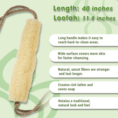 Herbvian Vietnamese Natural Loofah Back Scrubber - 100% Plant-Based Exfoliation Shower Sponge, Handcrafted Whole Loofah Gourd with Jute Fiber Handle, Suitable for Men & Women (1-Pack) Avelisse