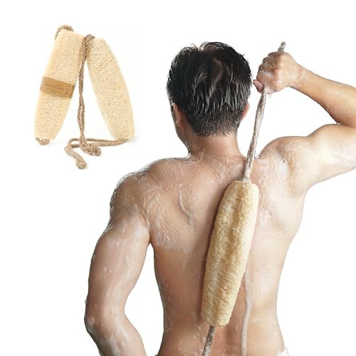Herbvian Vietnamese Natural Loofah Back Scrubber - 100% Plant-Based Exfoliation Shower Sponge, Handcrafted Whole Loofah Gourd with Jute Fiber Handle, Suitable for Men & Women (1-Pack) Avelisse