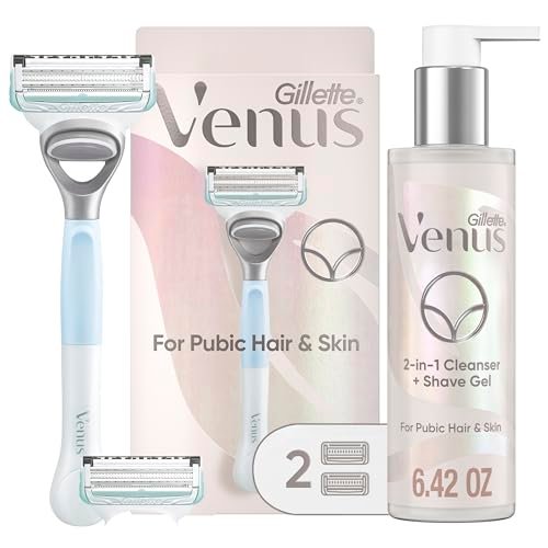 Gillette Venus for Pubic Hair and Skin Shaving Set - Women's Razor with 1 Handle, 2 Blade Refills, and 2-in-1 Cleanser Avelisse
