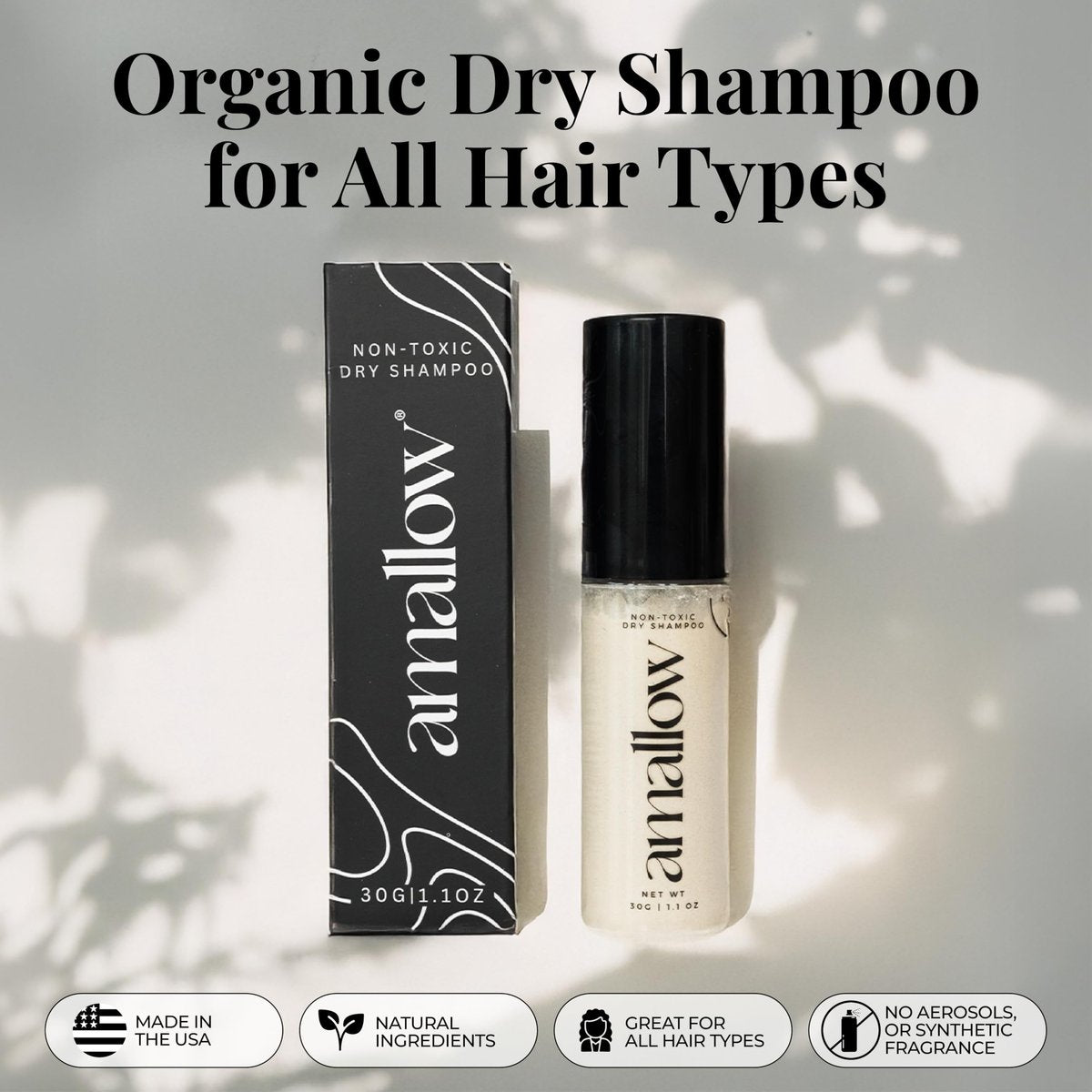 Amallow Non Toxic Dry Shampoo Powder - Organic Ingredients, No Talc, No Aerosol - For Men & Women - Travel Size Avelisse