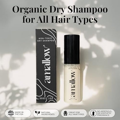 Amallow Non Toxic Dry Shampoo Powder - Organic Ingredients, No Talc, No Aerosol - For Men & Women - Travel Size Avelisse