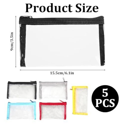 PKRFCJ 5-Pack Small Clear Makeup Bags: Mini Waterproof Cosmetic Pouches for Purse, Travel, and Essentials (6.3x3.5 in, 5 Colors)