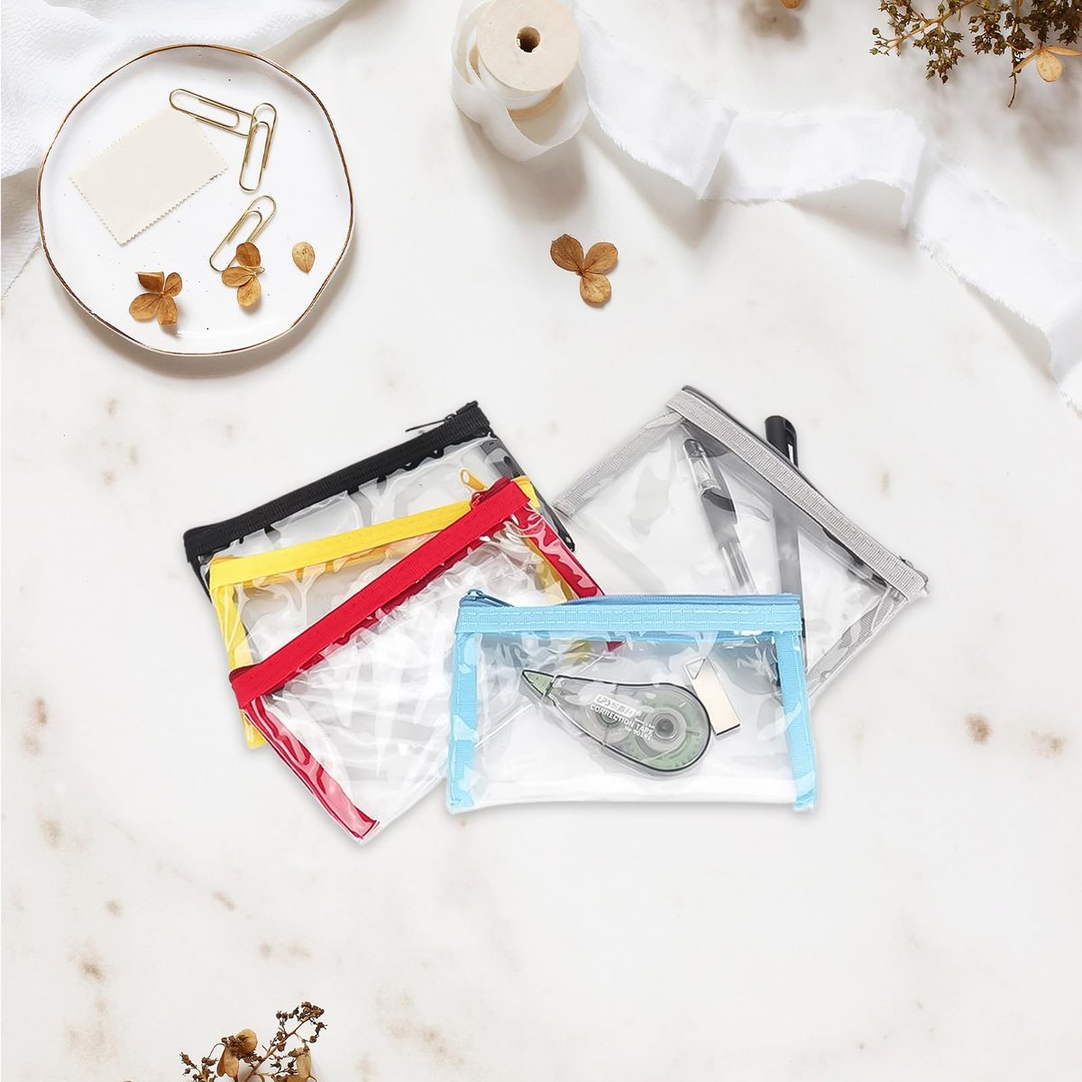 PKRFCJ 5-Pack Small Clear Makeup Bags: Mini Waterproof Cosmetic Pouches for Purse, Travel, and Essentials (6.3x3.5 in, 5 Colors) - görsel 9