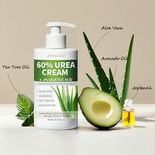 ZyraGloz 60% Urea Cream with 2% Salicylic Acid – Maximum Strength Moisturizer for Dry, Cracked Heels, Feet, Hands, Knees & Elbows – Callus Remover – 10.1 fl oz Avelisse