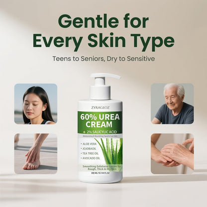 ZyraGloz 60% Urea Cream with 2% Salicylic Acid – Maximum Strength Moisturizer for Dry, Cracked Heels, Feet, Hands, Knees & Elbows – Callus Remover – 10.1 fl oz Avelisse