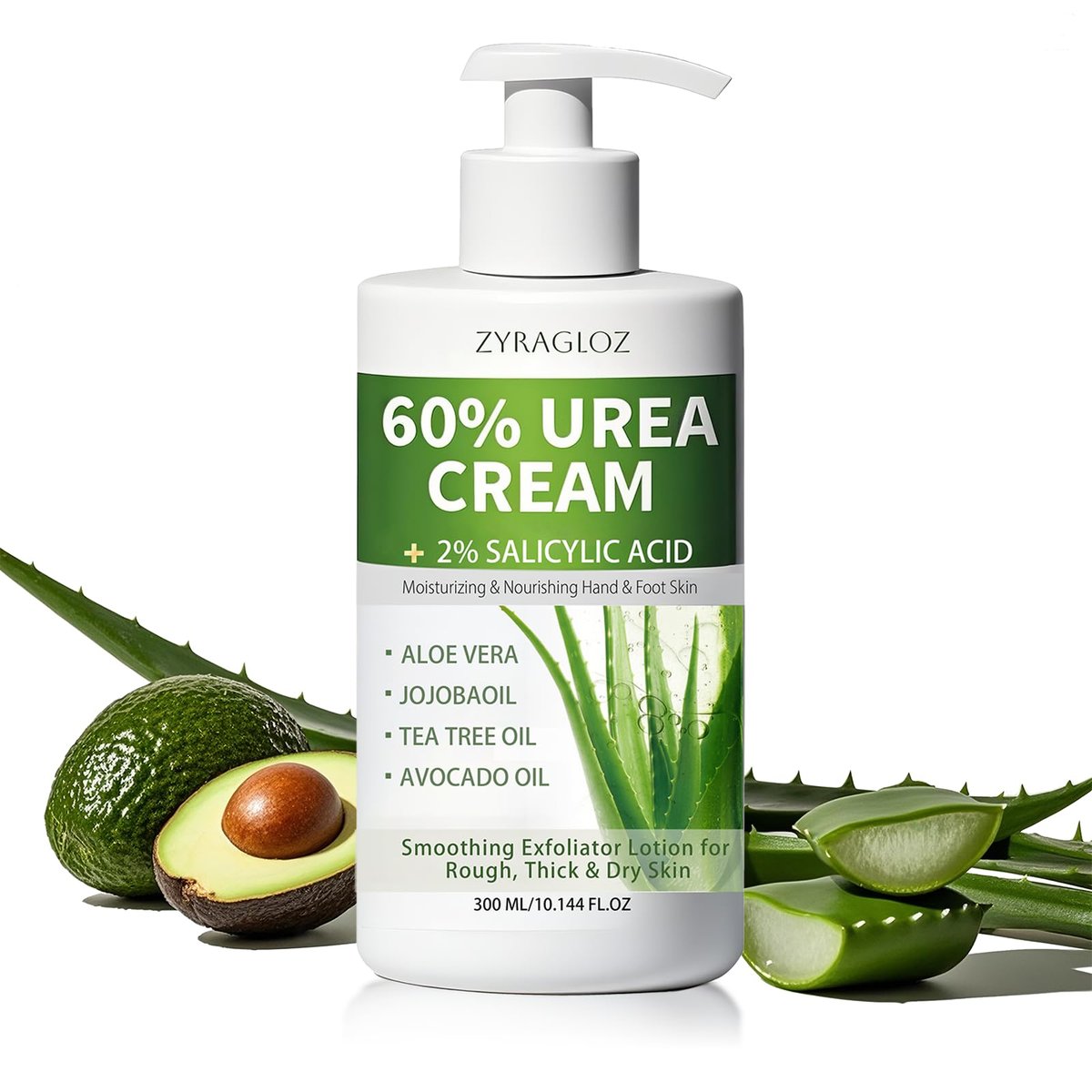 ZyraGloz 60% Urea Cream with 2% Salicylic Acid – Maximum Strength Moisturizer for Dry, Cracked Heels, Feet, Hands, Knees & Elbows – Callus Remover – 10.1 fl oz Avelisse