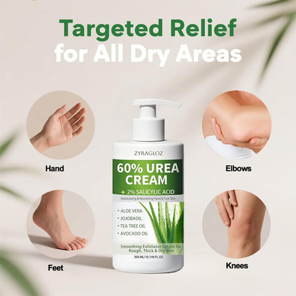 ZyraGloz 60% Urea Cream with 2% Salicylic Acid – Maximum Strength Moisturizer for Dry, Cracked Heels, Feet, Hands, Knees & Elbows – Callus Remover – 10.1 fl oz Avelisse