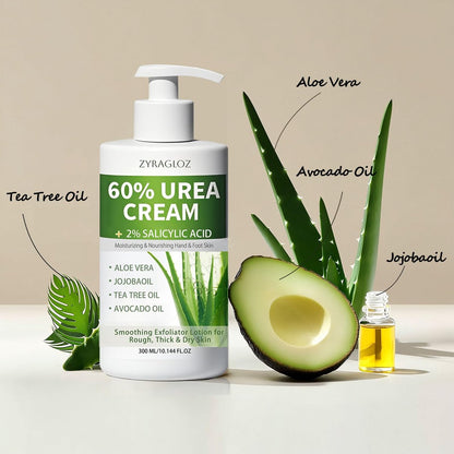 ZyraGloz 60% Urea Cream with 2% Salicylic Acid – Maximum Strength Moisturizer for Dry, Cracked Heels, Feet, Hands, Knees & Elbows – Callus Remover – 10.1 fl oz Avelisse