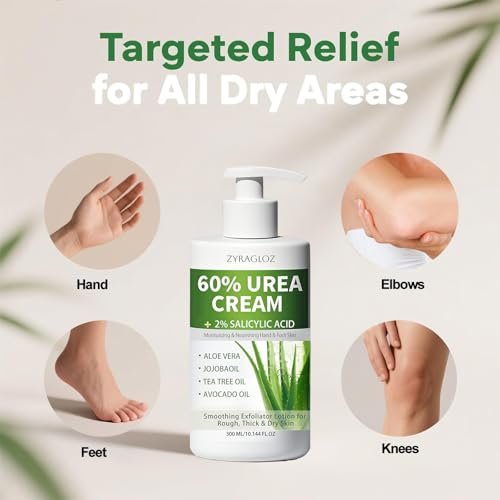 ZyraGloz 60% Urea Cream with 2% Salicylic Acid – Maximum Strength Moisturizer for Dry, Cracked Heels, Feet, Hands, Knees & Elbows – Callus Remover – 10.1 fl oz Avelisse