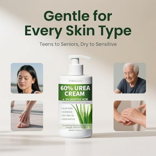 ZyraGloz 60% Urea Cream with 2% Salicylic Acid – Maximum Strength Moisturizer for Dry, Cracked Heels, Feet, Hands, Knees & Elbows – Callus Remover – 10.1 fl oz Avelisse