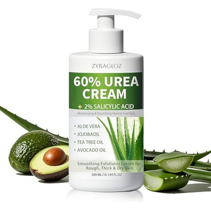 ZyraGloz 60% Urea Cream with 2% Salicylic Acid – Maximum Strength Moisturizer for Dry, Cracked Heels, Feet, Hands, Knees & Elbows – Callus Remover – 10.1 fl oz Avelisse