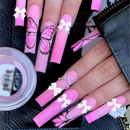 300Pcs 3D Bow Nail Charms and Flatback Pearls Set – Black, White, Pink Bowknot Nail Stud Rhinestones Crystal for Manicure DIY