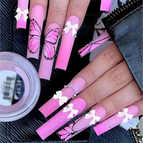 300Pcs 3D Bow Nail Charms and Flatback Pearls Set – Black, White, Pink Bowknot Nail Stud Rhinestones Crystal for Manicure DIY - görsel 10