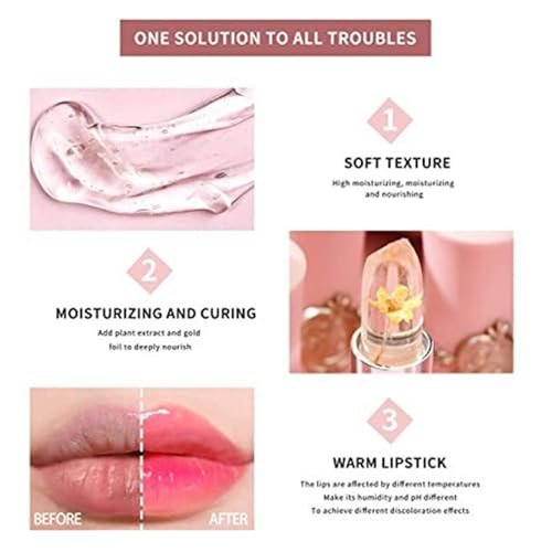 BONNIE CHOICE 6 Pcs Crystal Flower Jelly Lipstick Set - Temperature Change Moisturizing Long Lasting Lip Balm Magic Color Change Lip Gloss Makeup - görsel 14