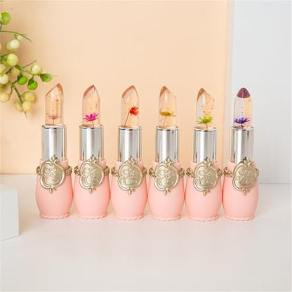 BONNIE CHOICE 6 Pcs Crystal Flower Jelly Lipstick Set - Temperature Change Moisturizing Long Lasting Lip Balm Magic Color Change Lip Gloss Makeup