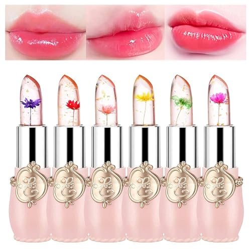 BONNIE CHOICE 6 Pcs Crystal Flower Jelly Lipstick Set - Temperature Change Moisturizing Long Lasting Lip Balm Magic Color Change Lip Gloss Makeup - görsel 2