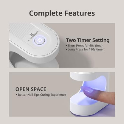 BTArtboxnails Handy Mini Nail Lamp – 6W UV LED Fast Cure Light for Gel Nails with 2 Timers Avelisse