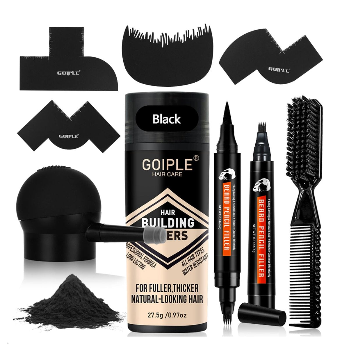 WOZUTUNT Beard Pencil Filler for Men - Waterproof Beard Pen & Brush with Black Hair Fiber Enhancements, Long Lasting Coverage, Natural Finish for Mustache Repair & Shape Enhancement Avelisse