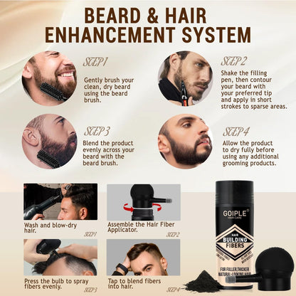 WOZUTUNT Beard Pencil Filler for Men - Waterproof Beard Pen & Brush with Black Hair Fiber Enhancements, Long Lasting Coverage, Natural Finish for Mustache Repair & Shape Enhancement Avelisse