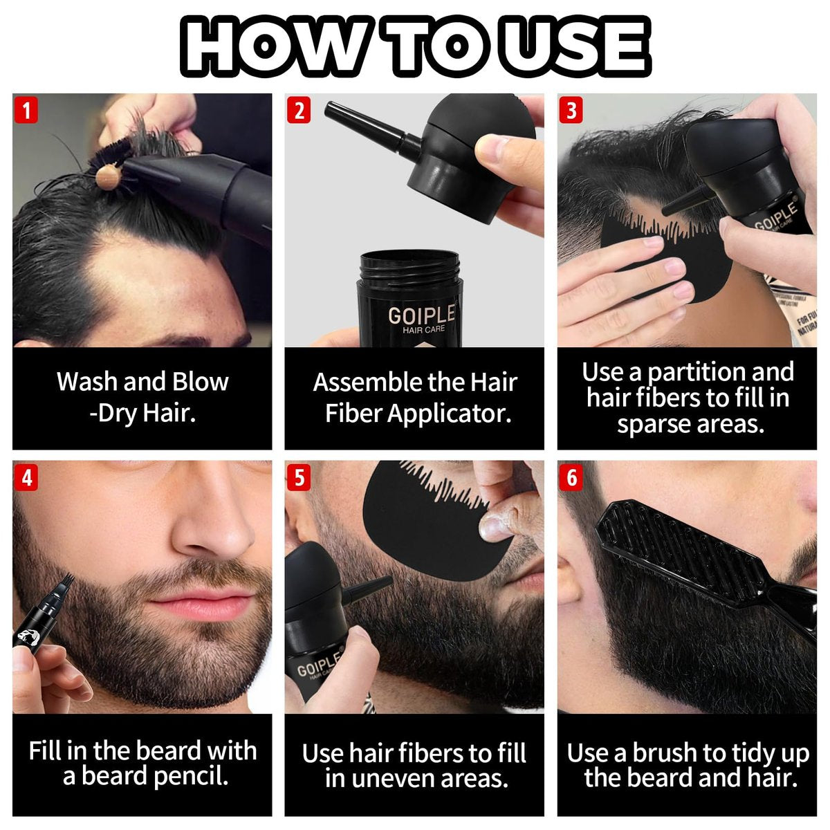 WOZUTUNT Beard Pencil Filler for Men - Waterproof Beard Pen & Brush with Black Hair Fiber Enhancements, Long Lasting Coverage, Natural Finish for Mustache Repair & Shape Enhancement Avelisse