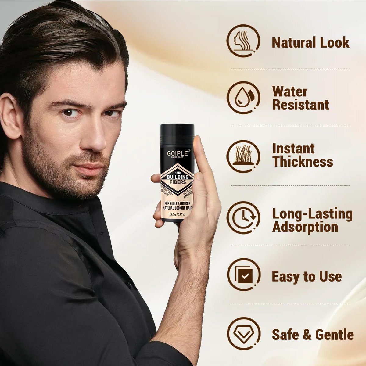 WOZUTUNT Beard Pencil Filler for Men - Waterproof Beard Pen & Brush with Black Hair Fiber Enhancements, Long Lasting Coverage, Natural Finish for Mustache Repair & Shape Enhancement Avelisse