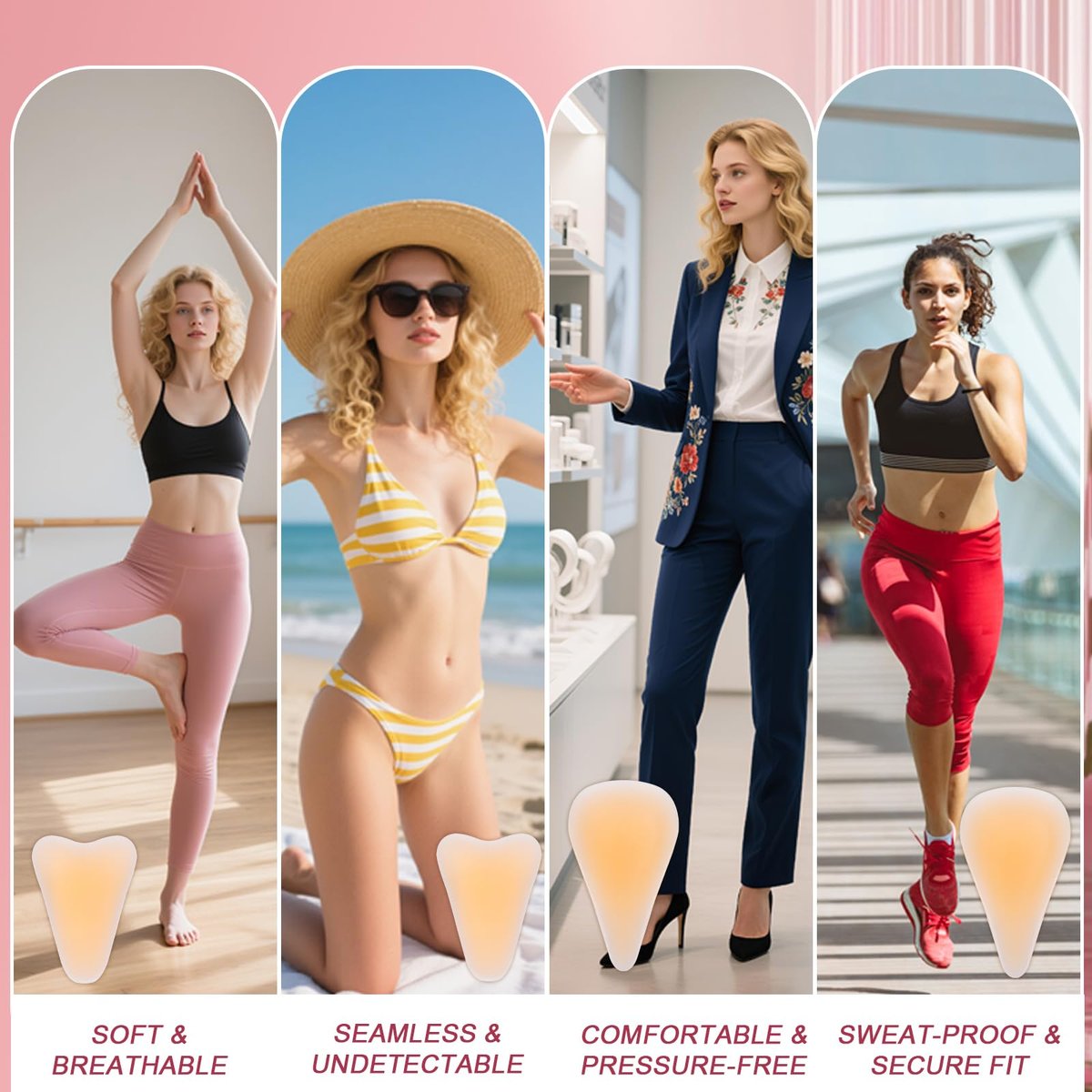 Inefticism 5 Pack Camel Concealer Toe Cover - Invisible No-Bump Silicone Pads for Swimsuits, Leggings & Yoga, Reusable Adhesive Hider for Women (Beige, Medium) - görsel 7
