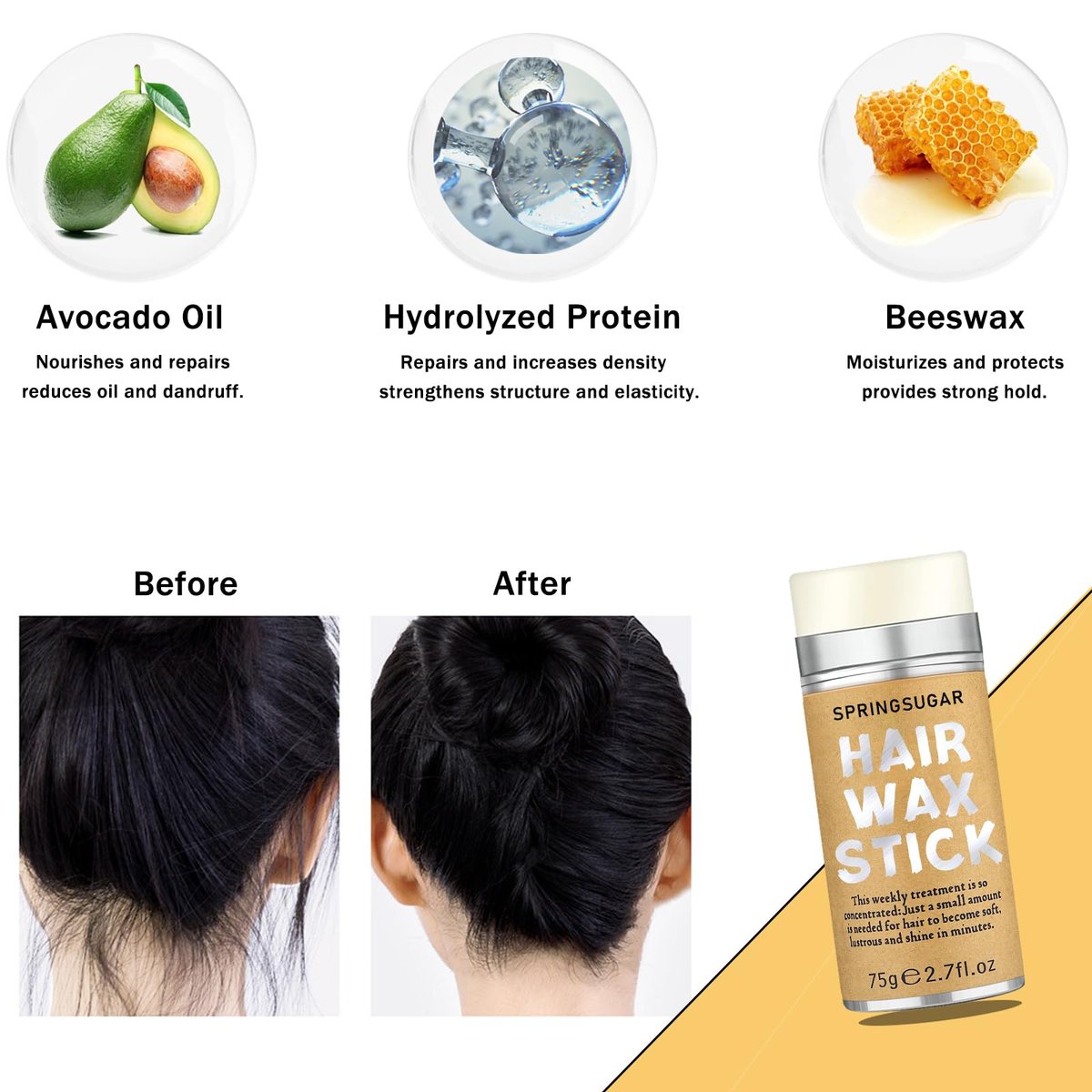 Hair Wax Stick Set for Flyaways Slick Back – Includes Wax Stick for Hair, Slick Back Hair Brush, Hair Finishing Stick – Hair Styling Products for Women, Taming Frizz & Creating Sleek Styles - görsel 7