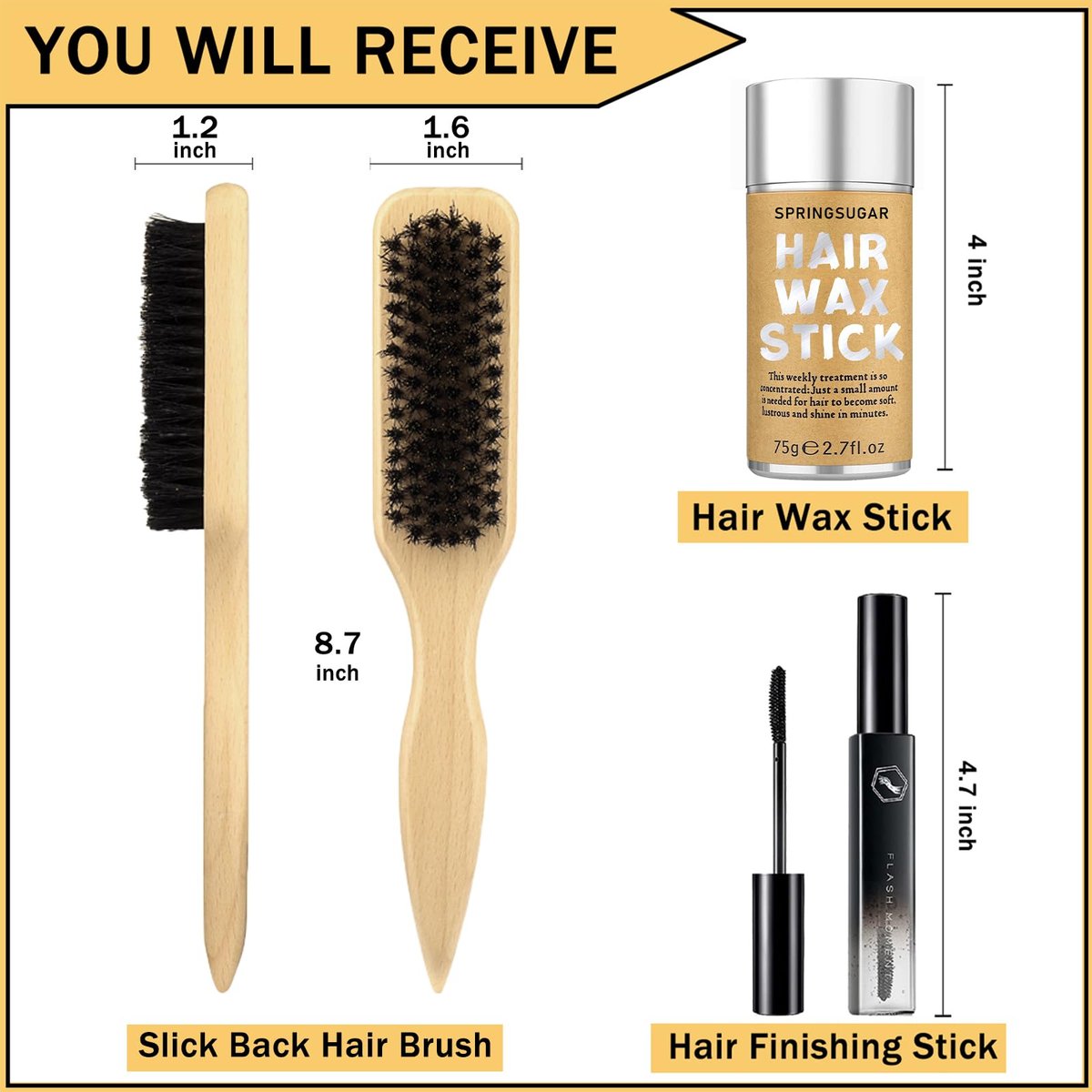 Hair Wax Stick Set for Flyaways Slick Back – Includes Wax Stick for Hair, Slick Back Hair Brush, Hair Finishing Stick – Hair Styling Products for Women, Taming Frizz & Creating Sleek Styles - görsel 3