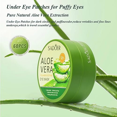 Caewous Under Eye Patches for Puffy Eyes and Dark Circles – 60 PCS Aloe Vera Under Eye Mask with Pure Natural Extracts to Combat Puffiness, Fine Lines, Wrinkles, and Bags Avelisse