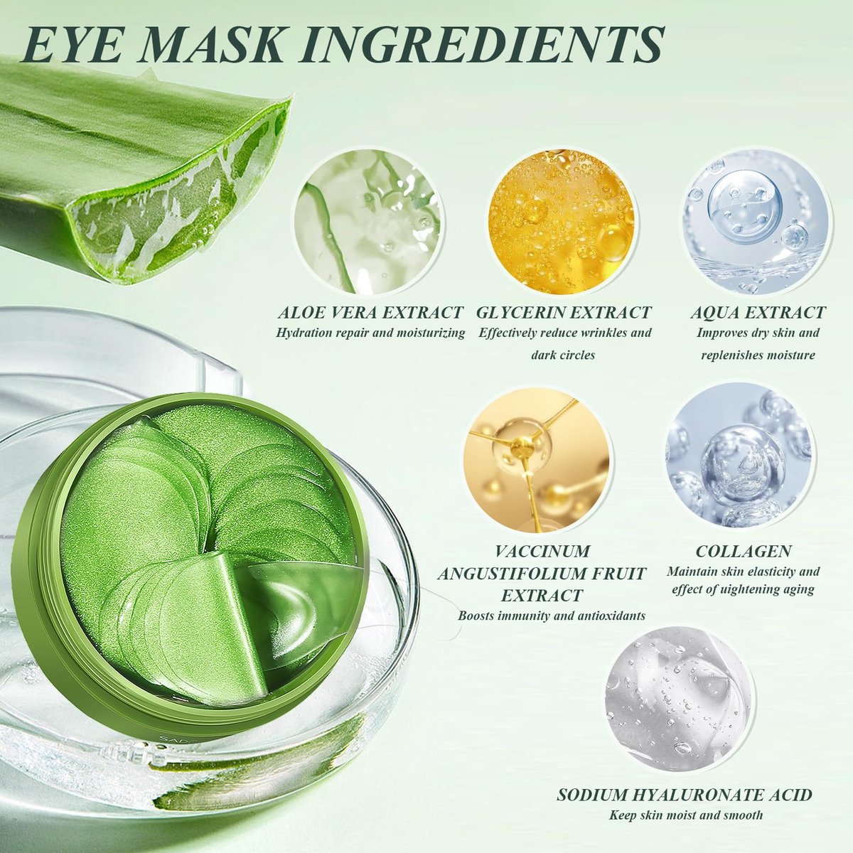 Caewous Under Eye Patches for Puffy Eyes and Dark Circles – 60 PCS Aloe Vera Under Eye Mask with Pure Natural Extracts to Combat Puffiness, Fine Lines, Wrinkles, and Bags Avelisse