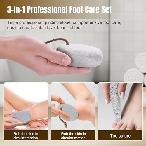 DEBETOOL Foot Pumice Stone for Feet Dead Skin Removal - 3-Pack Natural Volcanic Pumice Stone Set (Round, Oval, Cone) with Hanging Rope, Hard Skin & Callus Remover for Heels, Toes Avelisse