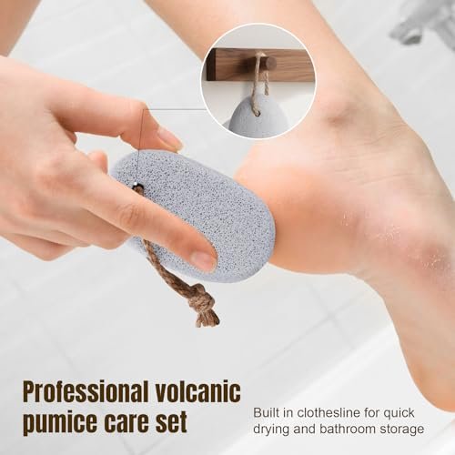DEBETOOL Foot Pumice Stone for Feet Dead Skin Removal - 3-Pack Natural Volcanic Pumice Stone Set (Round, Oval, Cone) with Hanging Rope, Hard Skin & Callus Remover for Heels, Toes Avelisse
