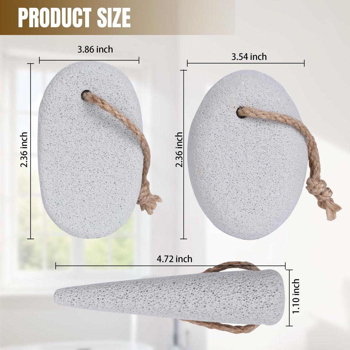 DEBETOOL Foot Pumice Stone for Feet Dead Skin Removal - 3-Pack Natural Volcanic Pumice Stone Set (Round, Oval, Cone) with Hanging Rope, Hard Skin & Callus Remover for Heels, Toes Avelisse