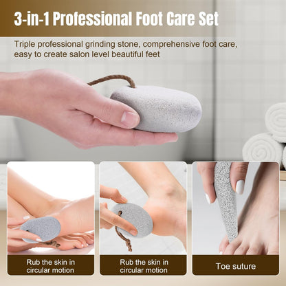 DEBETOOL Foot Pumice Stone for Feet Dead Skin Removal - 3-Pack Natural Volcanic Pumice Stone Set (Round, Oval, Cone) with Hanging Rope, Hard Skin & Callus Remover for Heels, Toes Avelisse