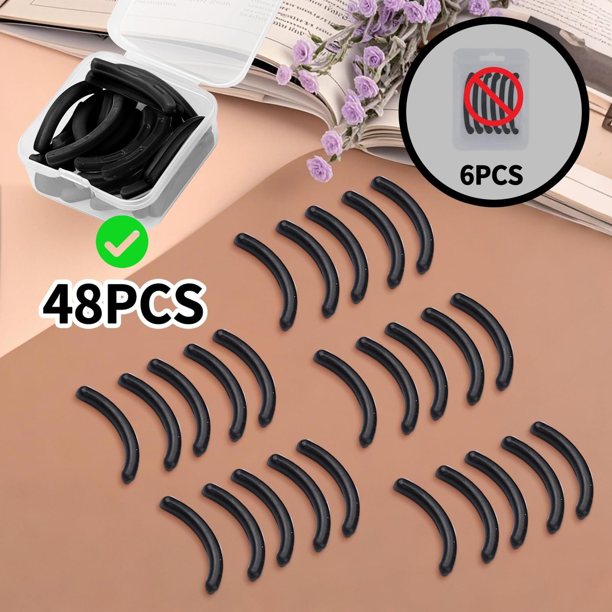 48-Pack Eyelash Curler Refill Pads – Silicone Soft Rubber Compatible with Shiseido & Universal Curlers, Black - görsel 8