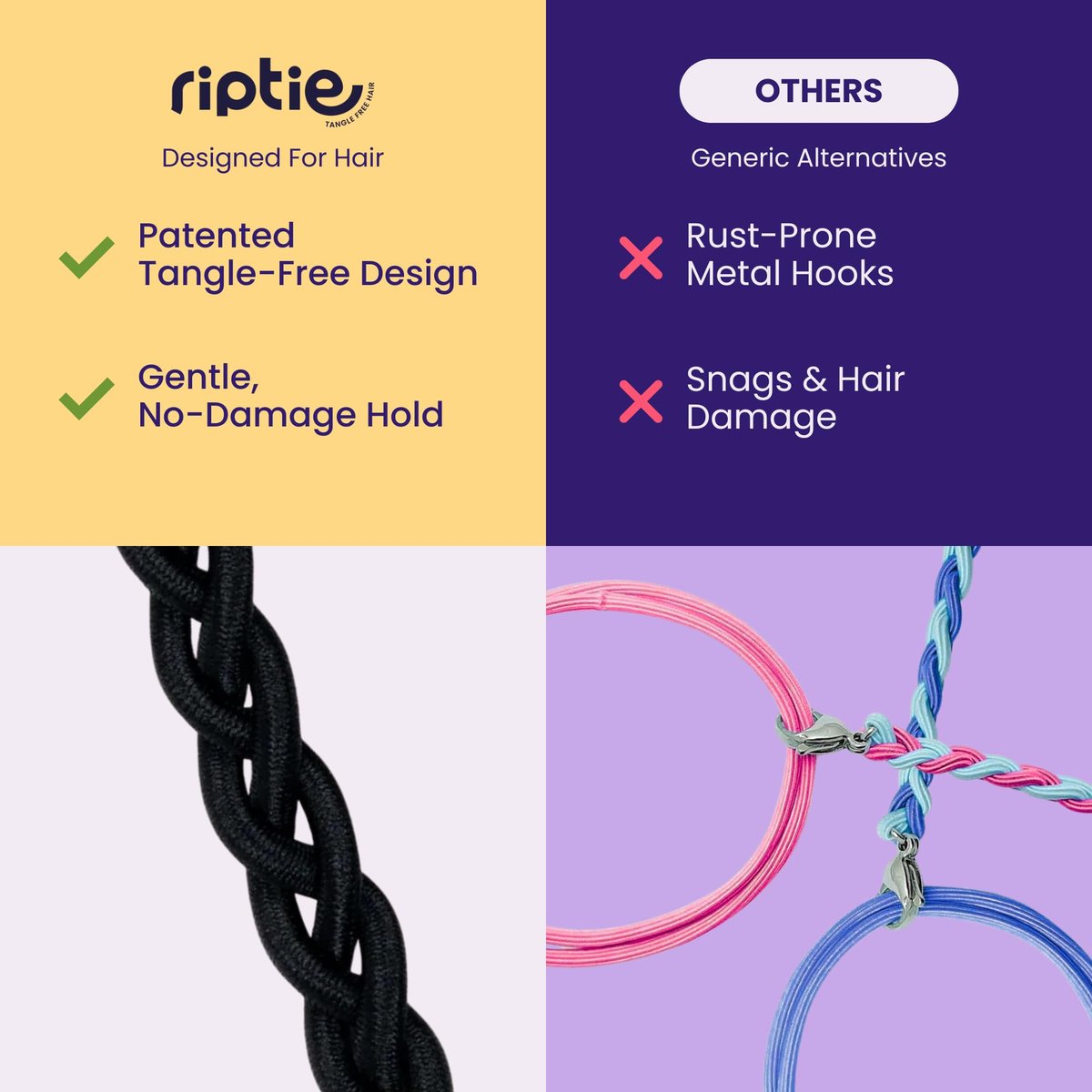 Rip Tie Extra Hold Soft Tangle-Free Hair Tie - Midnight - 1 Pack - As Seen on Shark Tank Avelisse