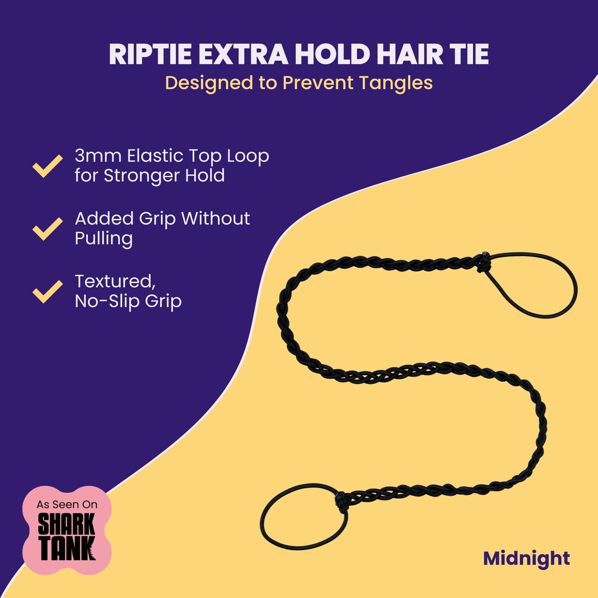 Rip Tie Extra Hold Soft Tangle-Free Hair Tie - Midnight - 1 Pack - As Seen on Shark Tank Avelisse