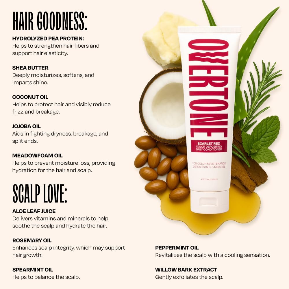 oVertone Daily Color Depositing Conditioner - Scarlet Red for Brown Hair - 4.5 oz - Temporary Color with Shea Butter & Coconut Oil - Vegan & Cruelty-Free Avelisse