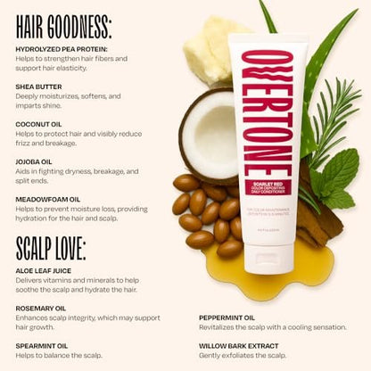 oVertone Daily Color Depositing Conditioner - Scarlet Red for Brown Hair - 4.5 oz - Temporary Color with Shea Butter & Coconut Oil - Vegan & Cruelty-Free Avelisse