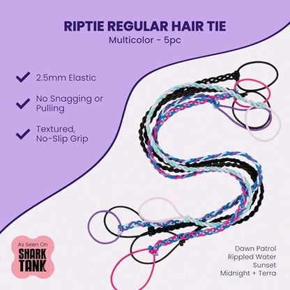 Rip Tie Regular Tangle-Free Hair Tie for Women – Nylon Hair Elastic, Multicolor 5-Pack for Medium-Thick Hair Avelisse